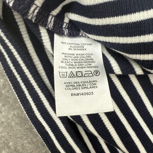 LOFT Off Shoulder Shirt Womens XL Navy Blue White Striped Ribbed Stretch Top - Picture 7 of 8